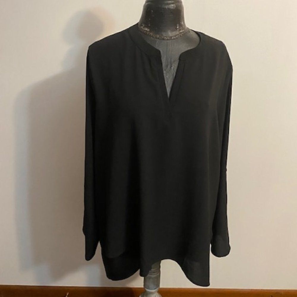 Gibson Black sheer V-neck 3/4 sleeves tunic, size XXL